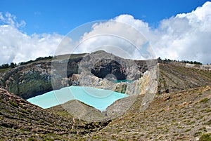 View of the two of the three tri-colored lakes on the peak of Ganung Kelimutu National Park in Flores, Indonesia photo