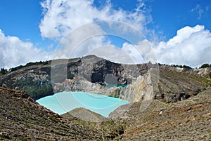 View of the two of the three tri-colored lakes on the peak of Ganung Kelimutu National Park in Flores, Indonesia photo