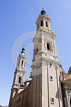View of two towers of El Pilar, Zaragoza`s cathedral