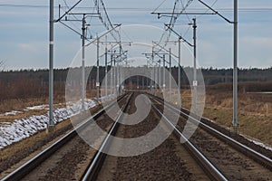 A view of the two-track, electrified railway track.