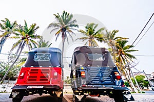 View on two Tuk Tuk taxis in Galle, Sri Lanka