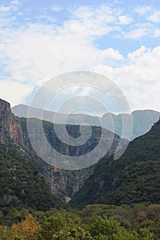 View of Tymfi Mountain and Vikos gorge Zagoria Epirus