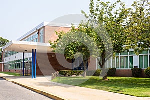 View of typical American school building exterior