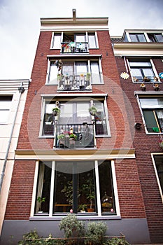 View of typical brick apartment building from Amsterdam