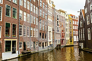 View of a typical canal in Amsterdam, Netherlands