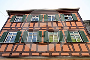 View of a typical historical half-timbered house in Bamberg, Germany