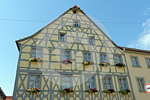 View of a typical historical half-timbered house in Bamberg, Germany