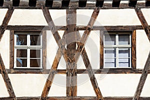View of a typical historical half-timbered house in Bamberg, Germany