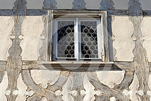 View of a typical historical half-timbered house in Bamberg, Germany