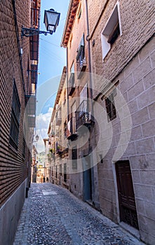 View of Typical Narrow Streets in Toledo Spain