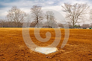 View of typical nondescript high school softball clay infield