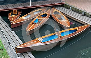 View of typical open kayaks used on the channels and rivers in the Spreewald region photo