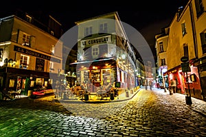 View of Typical Paris Cafe Le Consulat on Montmartre, France