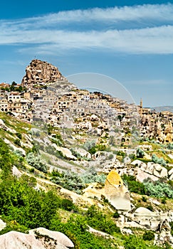 View of Uchisar from Pigeon Valley in Cappadocia, Turkey