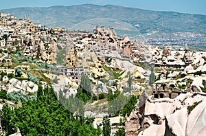 View of Uchisar from Pigeon Valley in Cappadocia, Turkey
