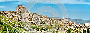 View of Uchisar from Pigeon Valley in Cappadocia, Turkey