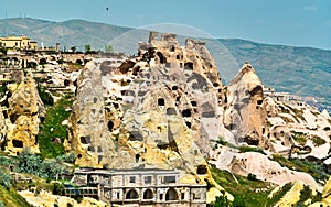 View of Uchisar from Pigeon Valley in Cappadocia, Turkey