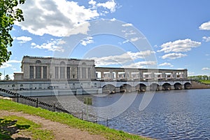 View of the Uglich hydroelectric power station in summer day. Uglich, Yaroslavl region