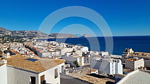 View of the Uitzicht over Altea in Spain, with the blue ocean in the background