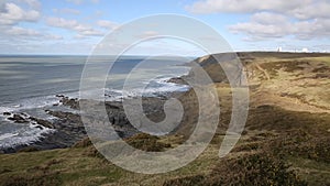 View of the UK atlantic coast north of Sandymouth beach North Cornwall England UK on the south west coast path