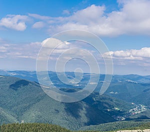 View of the Ukrainian village in the valley of the mountains