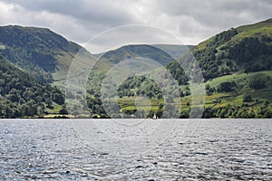 View from Ullswater to fells surrounding Glenridding, Lake District, Cumbria