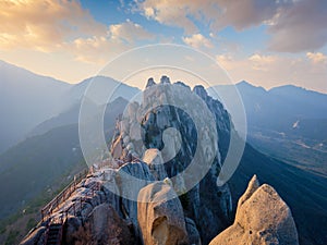 View from Ulsanbawi rock peak on sunset. Seoraksan National Park, South Corea