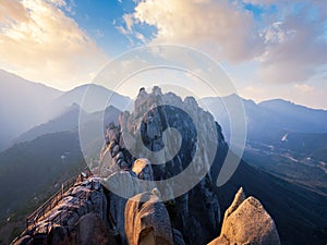 View from Ulsanbawi rock peak on sunset. Seoraksan National Park, South Corea