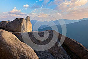 View from Ulsanbawi rock peak on sunset. Seoraksan National Park, South Corea