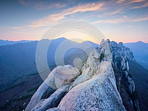 View from Ulsanbawi rock peak on sunset. Seoraksan National Park, South Corea