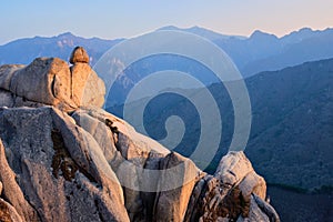 View from Ulsanbawi rock peak on sunset. Seoraksan National Park, South Corea photo