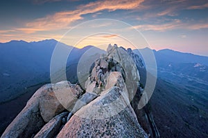 View from Ulsanbawi rock peak on sunset. Seoraksan National Park, South Corea photo