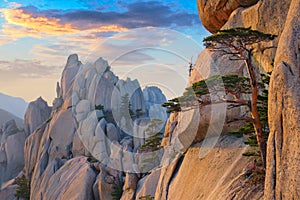 View from Ulsanbawi rock peak on sunset. Seoraksan National Park, South Corea photo