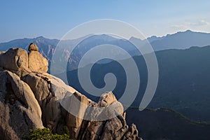 View from Ulsanbawi rock peak on sunset. Seoraksan National Park, South Corea photo