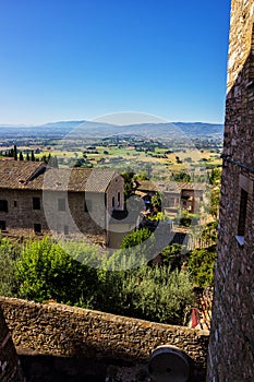 View of the umbrian hills from the town of Assisi, Italy