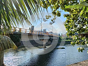 The view from under the bridge spanning over the river