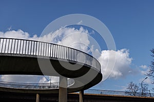 View under curvature concrete bridge.