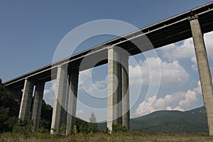 View under of Highway or Expressway overpass. Old construction highway. View under high bridge