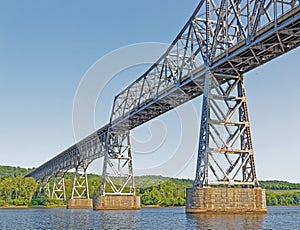 view from under Rip Van Winkle Bridge spanning Hudson River, New York