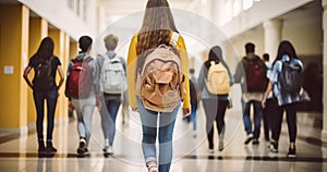 A View of Unidentifiable Teenage Students Hustling in a High School Hallway