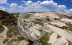 View of unique Pink Valley,volcanic landscape,Cappadocia, Turkey