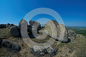 A view of unique stones and rocks in Macin mountains natural park.