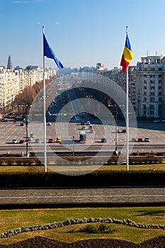 View of Unirii Boulevard from the Romanian Palace of the Parliament