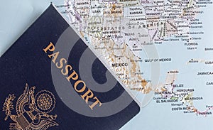 View of United States of America Passport. Travel document for US citizens