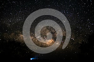 View universe space shot of milky way galaxy with stars on a night sky background