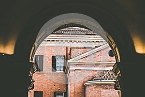 View from University la Sapienza in Rome, ancient red bricks buildings