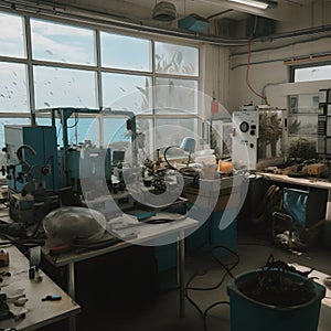 A view of a university oceanography lab with tanks of sea one created with generative AI