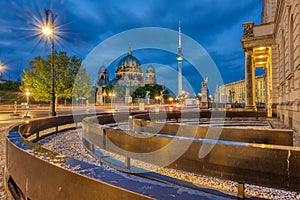 View of Unter den Linden boulevard in Berlin at night