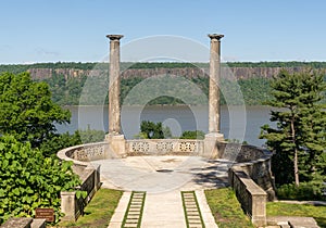 A view of Untermyer Garden`s Overlook, featuring two ancient Roman monolithic cipollino marble