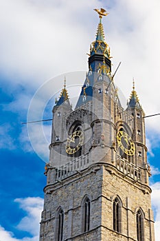 View up at the Belfry in Ghent, Belgium